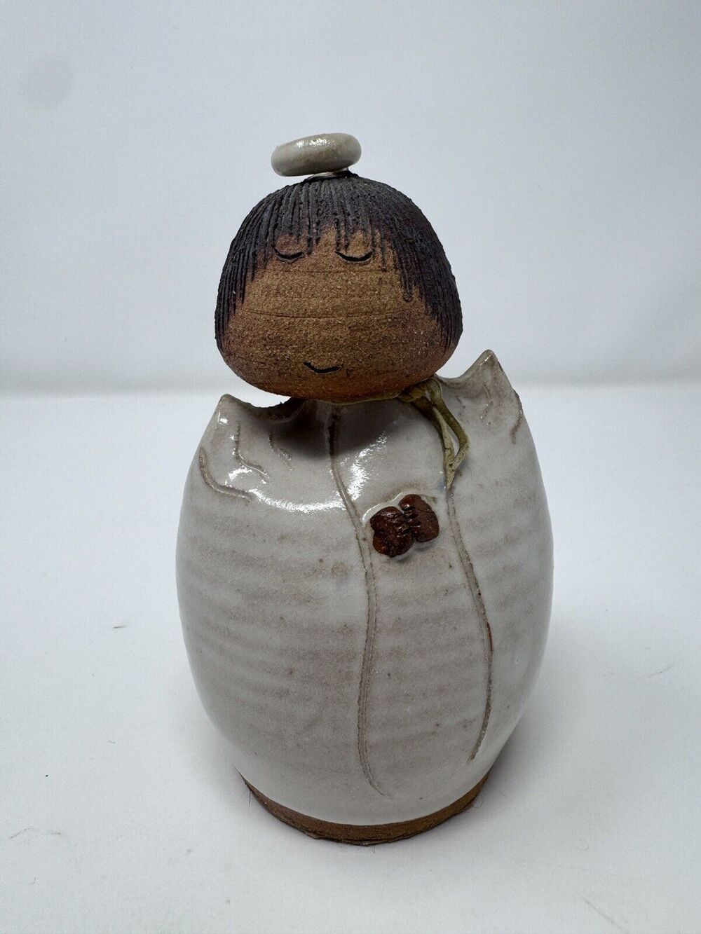 Val Knight Original Studio Stoneware Angel Figurine Native American Signed 5.5”